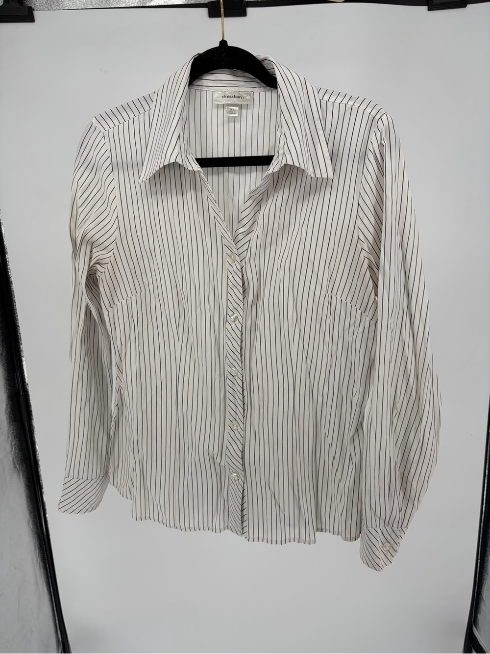 Dress Barn White Blouse with Black Pinstripes